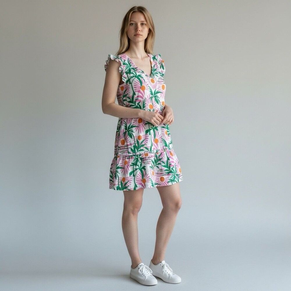 C&C California summer dress Palm Leaf Tiered Linen Blend XL Preppy Tiered Skirt